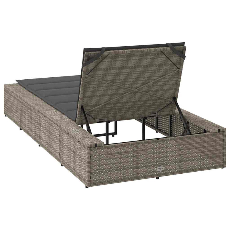 Sunbed with Floating Cushion Grey Poly Rattan