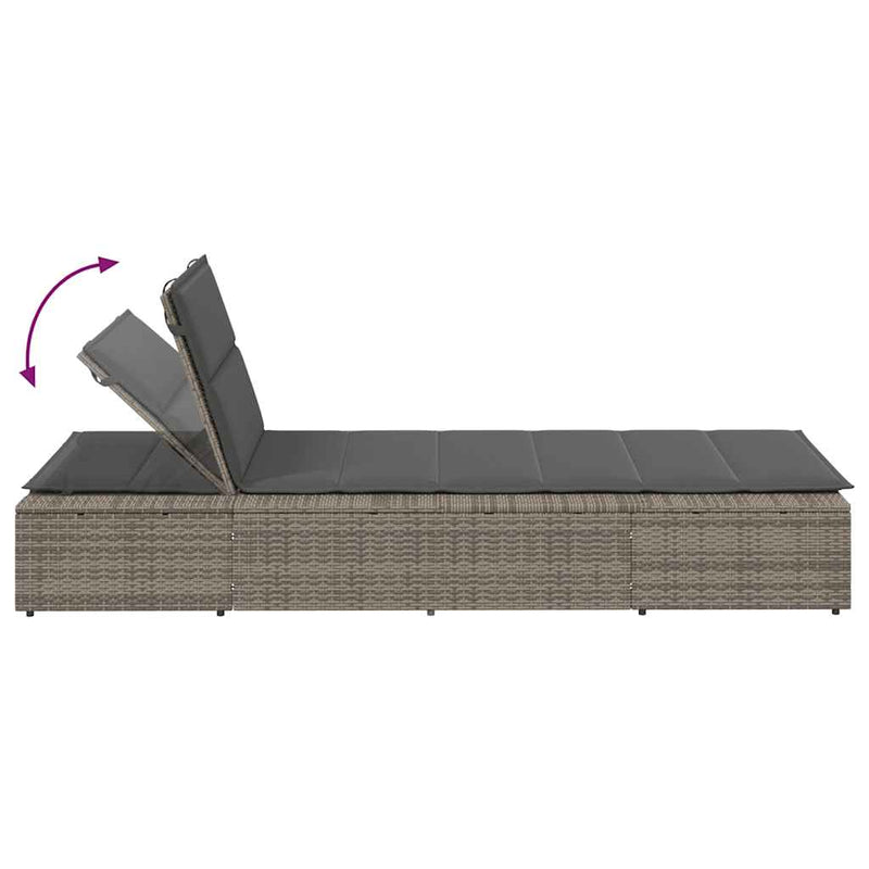 Sunbed with Floating Cushion Grey Poly Rattan