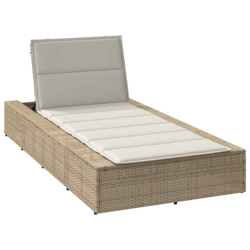 Sunbed with Floating Cushion Beige Poly Rattan