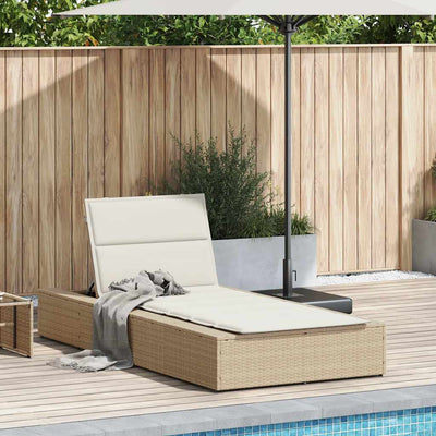 Sunbed with Floating Cushion Beige Poly Rattan