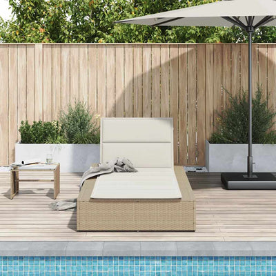 Sunbed with Floating Cushion Beige Poly Rattan