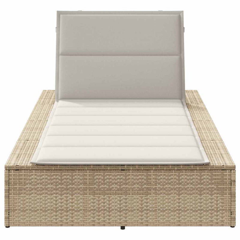 Sunbed with Floating Cushion Beige Poly Rattan