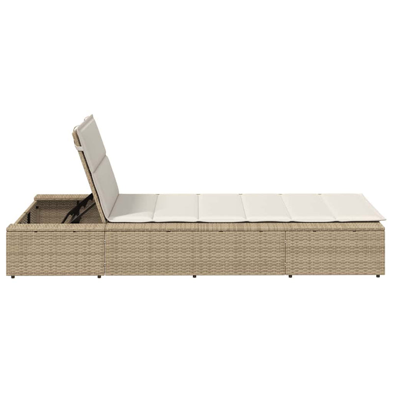 Sunbed with Floating Cushion Beige Poly Rattan