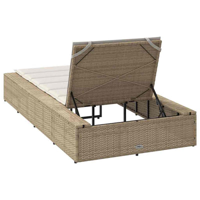 Sunbed with Floating Cushion Beige Poly Rattan