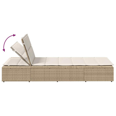 Sunbed with Floating Cushion Beige Poly Rattan