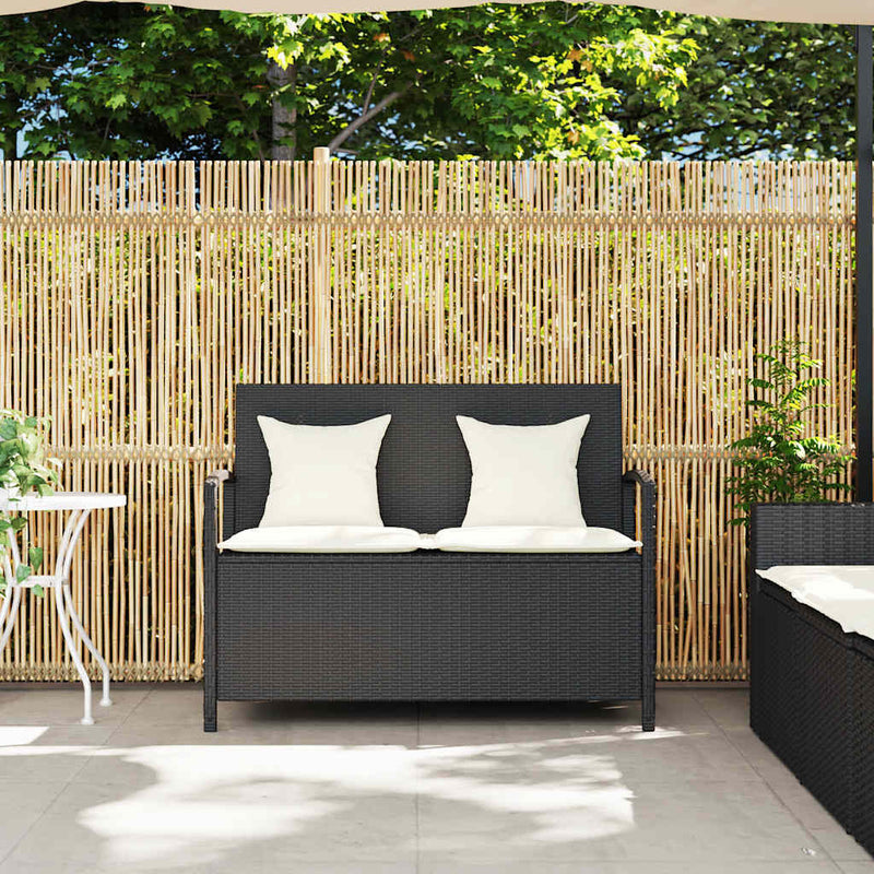 Garden Storage Bench with Cushion Black Poly Rattan