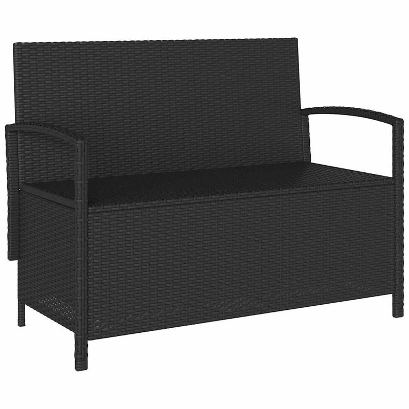 Garden Storage Bench with Cushion Black Poly Rattan