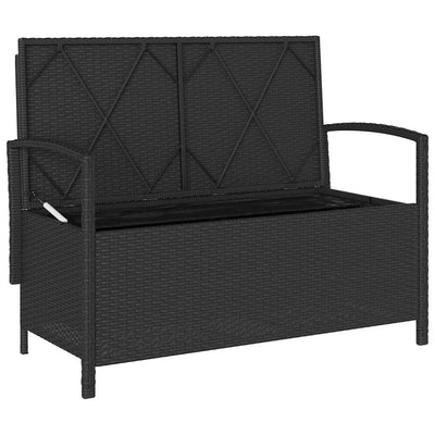 Garden Storage Bench with Cushion Black Poly Rattan