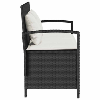 Garden Storage Bench with Cushion Black Poly Rattan