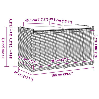 Outdoor Storage Bench with Cushion Black 100 cm Poly Rattan