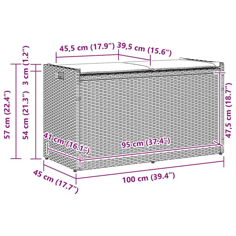 Outdoor Storage Bench with Cushion Black 100 cm Poly Rattan