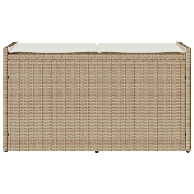 Outdoor Storage Bench with Cushion Beige 100 cm Poly Rattan