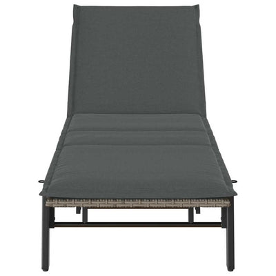 Sun Lounger with Cushion Grey Poly Rattan