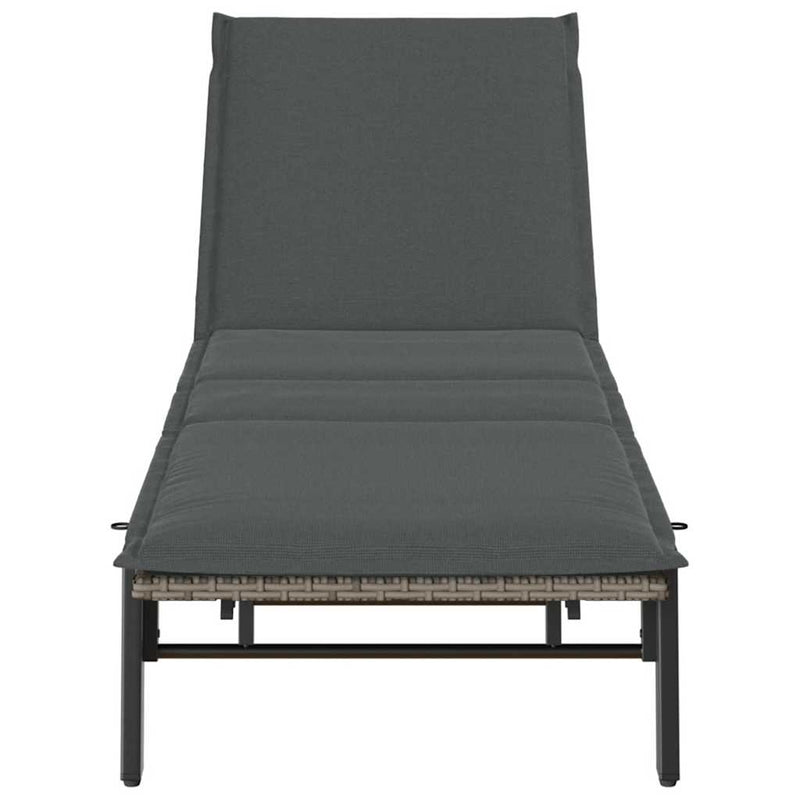 Sun Lounger with Cushion Grey Poly Rattan