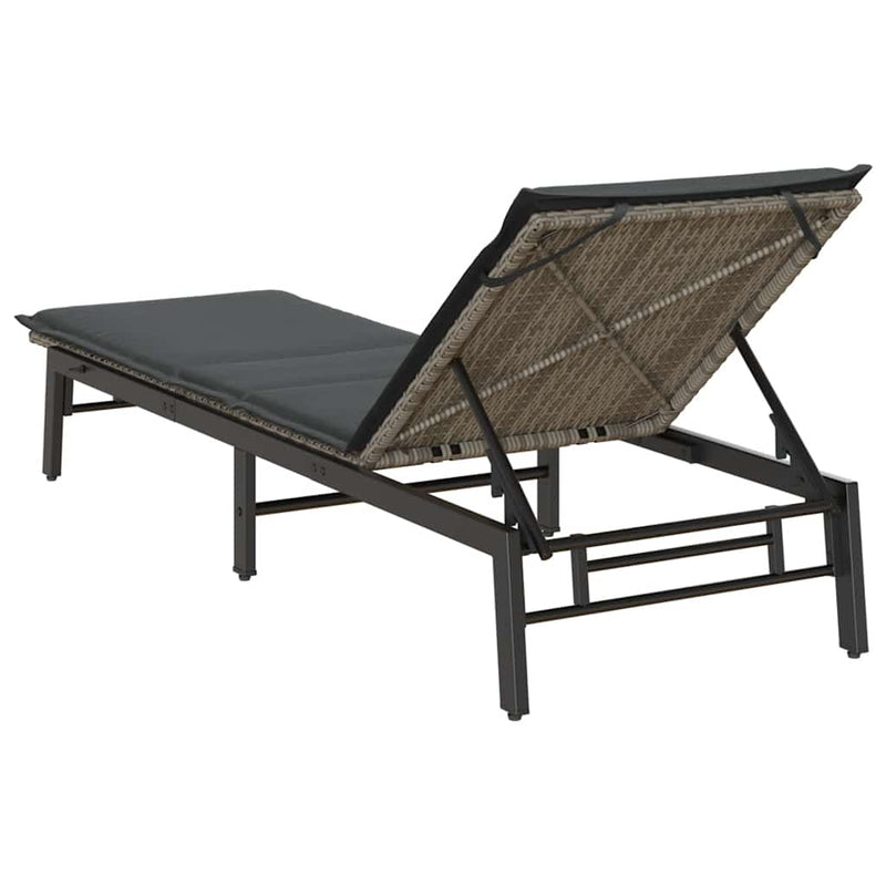 Sun Lounger with Cushion Grey Poly Rattan