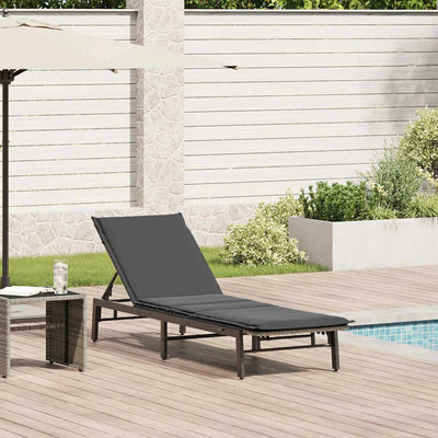 Sun Lounger with Cushion Grey Poly Rattan