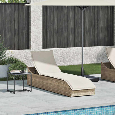 Folding Sun Lounger with Cushion and Storage Beige Poly Rattan