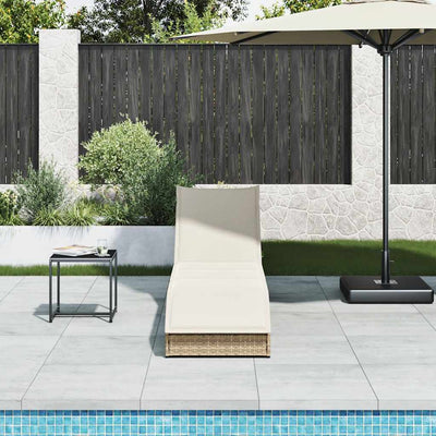 Folding Sun Lounger with Cushion and Storage Beige Poly Rattan