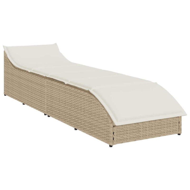 Folding Sun Lounger with Cushion and Storage Beige Poly Rattan