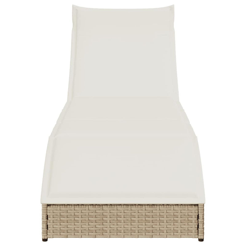 Folding Sun Lounger with Cushion and Storage Beige Poly Rattan