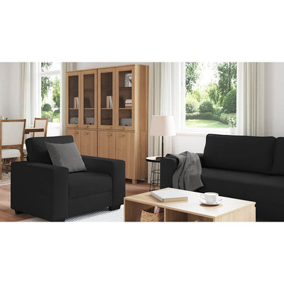 3 Piece Sofa Set with Cushions Black Fabric