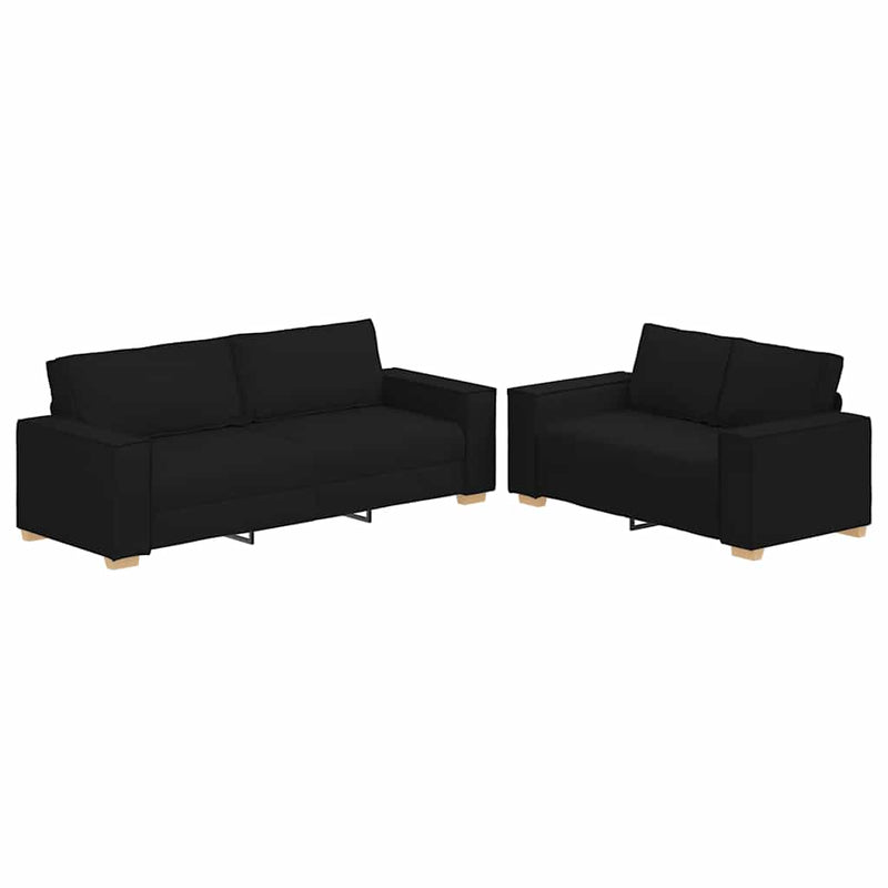 2 Piece Sofa Set with Cushions Black Fabric