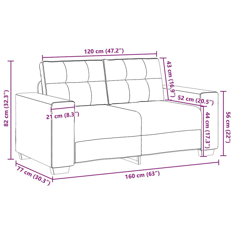 Loveseat Sofa Dark Grey 120 cm Fabric