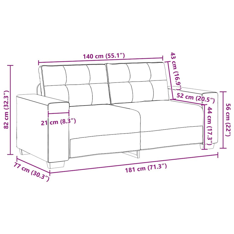 Loveseat Sofa Black 140 cm Fabric