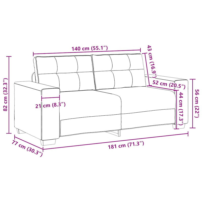 Loveseat Sofa Light Grey 140 cm Velvet