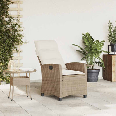 Reclining Garden Chair with Side Table Beige Poly Rattan