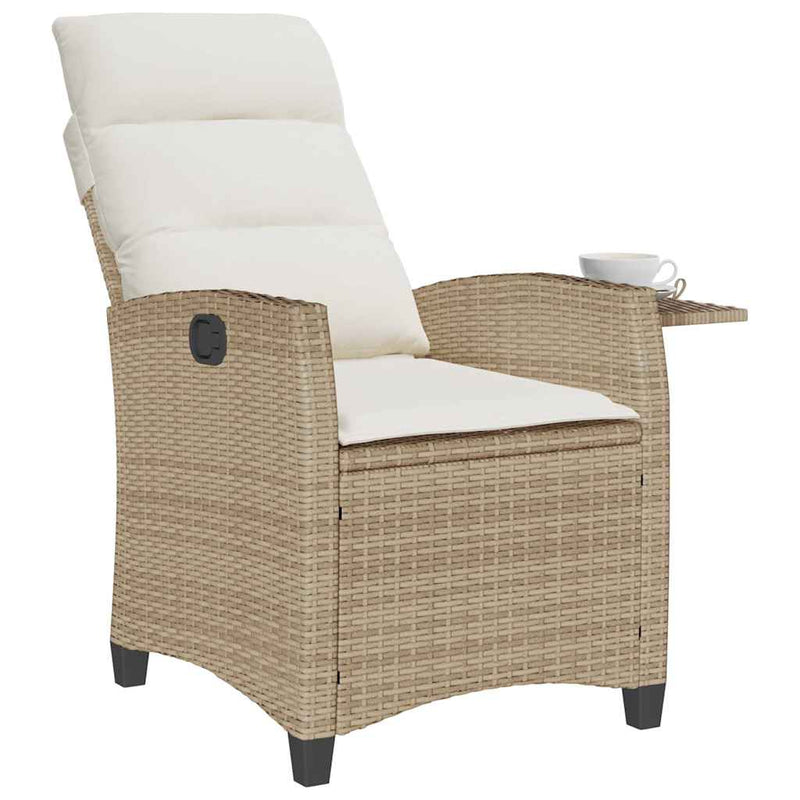 Reclining Garden Chair with Side Table Beige Poly Rattan