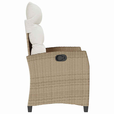 Reclining Garden Chair with Side Table Beige Poly Rattan