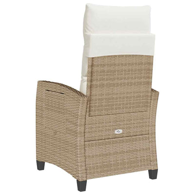 Reclining Garden Chair with Side Table Beige Poly Rattan