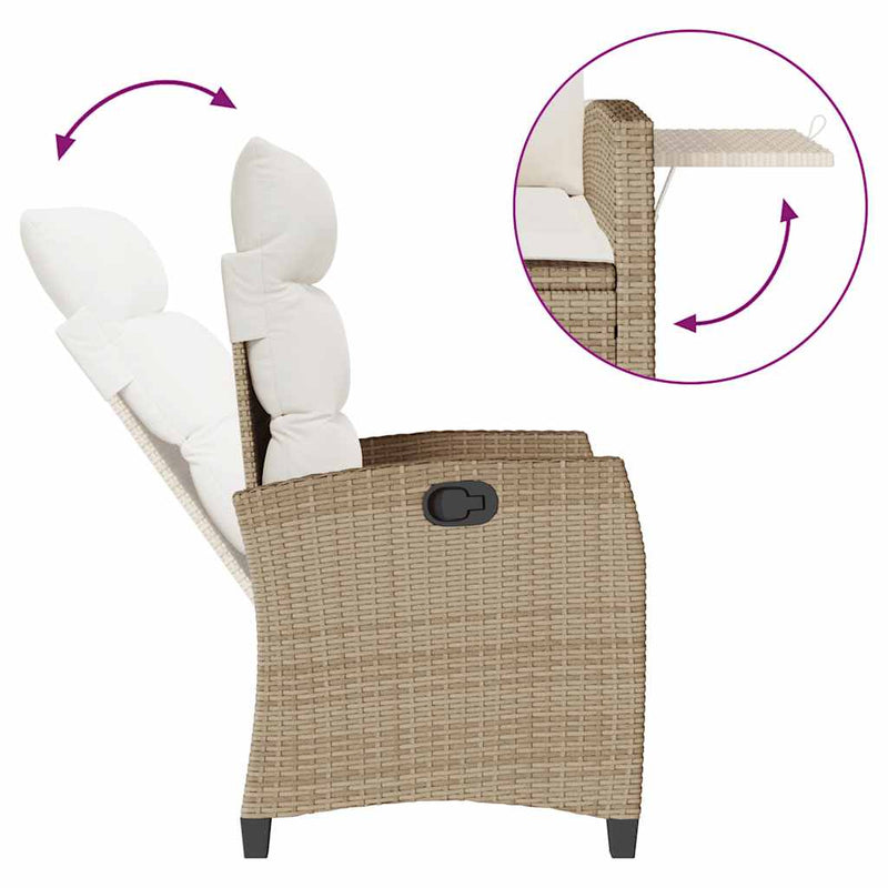 Reclining Garden Chair with Side Table Beige Poly Rattan