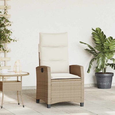 Reclining Garden Chair with Side Table Beige Poly Rattan