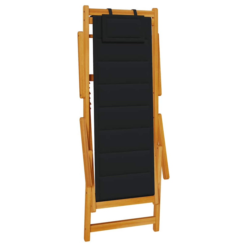 Folding Beach Chair with Armrests Black Acacia Wood & Textilene