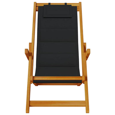 Folding Beach Chair with Armrests Black Acacia Wood & Textilene