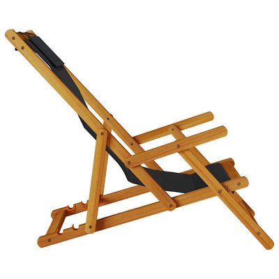 Folding Beach Chair with Armrests Black Acacia Wood & Textilene