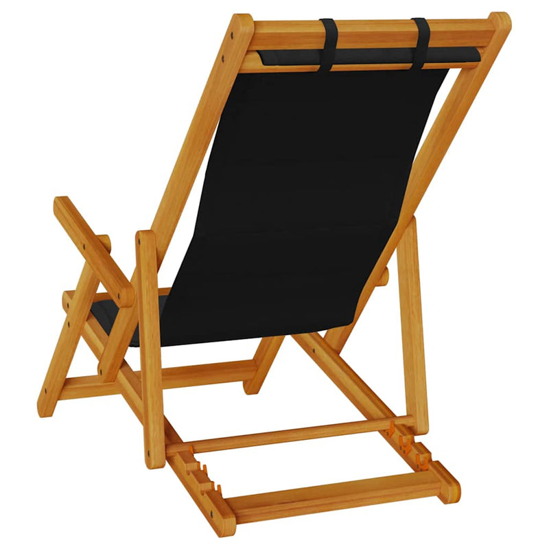 Folding Beach Chair with Armrests Black Acacia Wood & Textilene