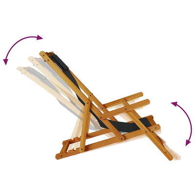 Folding Beach Chair with Armrests Black Acacia Wood & Textilene