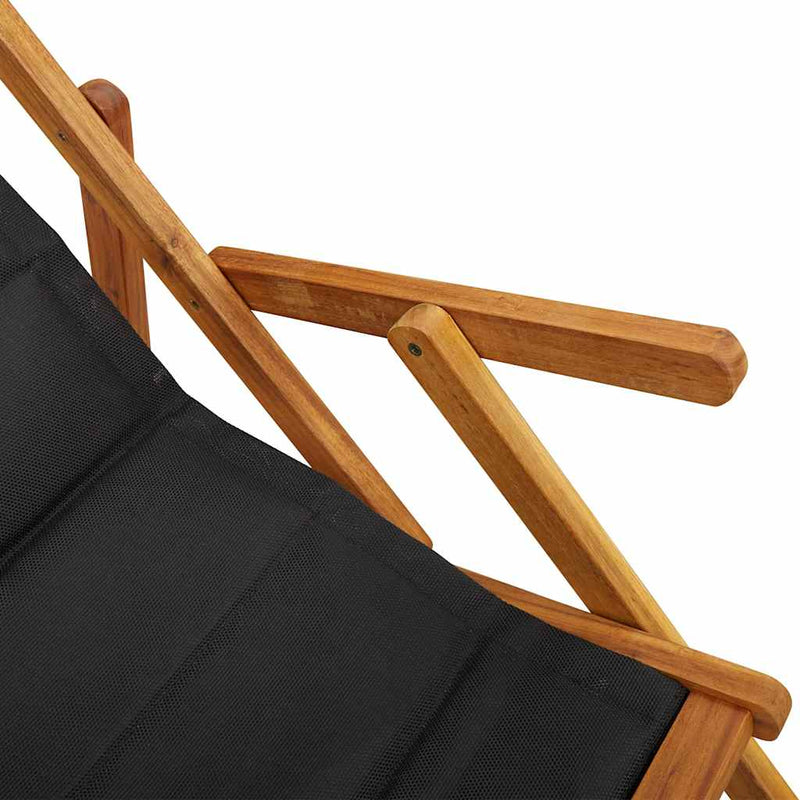 Folding Beach Chair with Armrests Black Acacia Wood & Textilene