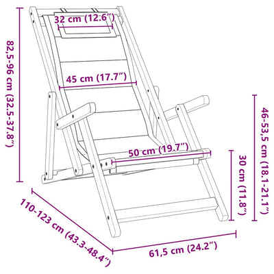 Folding Beach Chair with Armrests Black Acacia Wood & Textilene