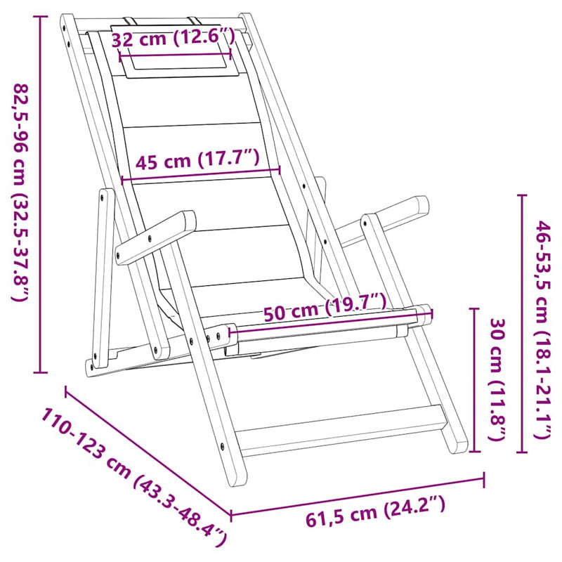 Folding Beach Chair with Armrests Black Acacia Wood & Textilene