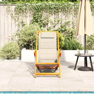 Folding Beach Chair with Armrests Cream Acacia Wood & Textilene