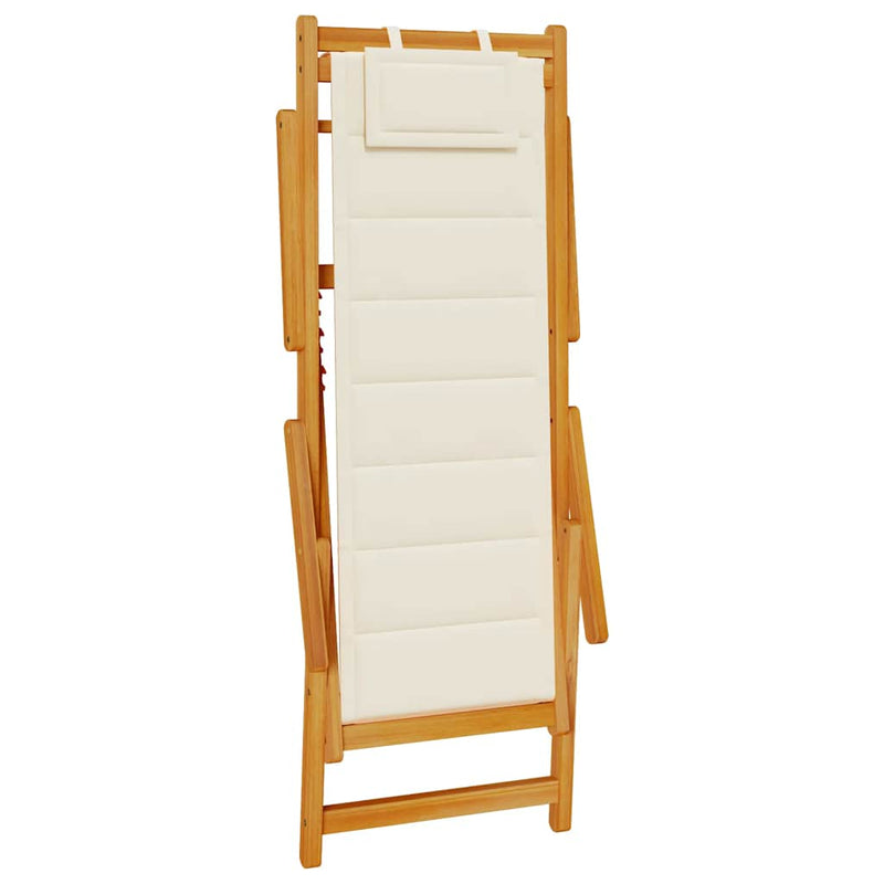 Folding Beach Chair with Armrests Cream Acacia Wood & Textilene