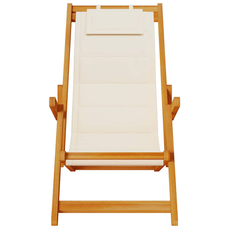 Folding Beach Chair with Armrests Cream Acacia Wood & Textilene