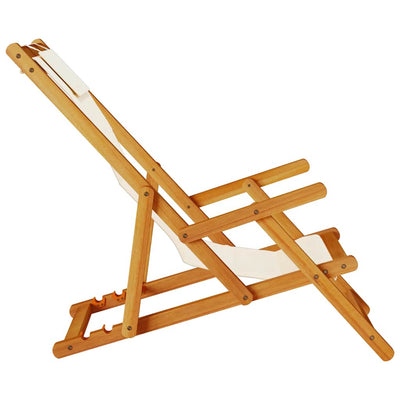 Folding Beach Chair with Armrests Cream Acacia Wood & Textilene