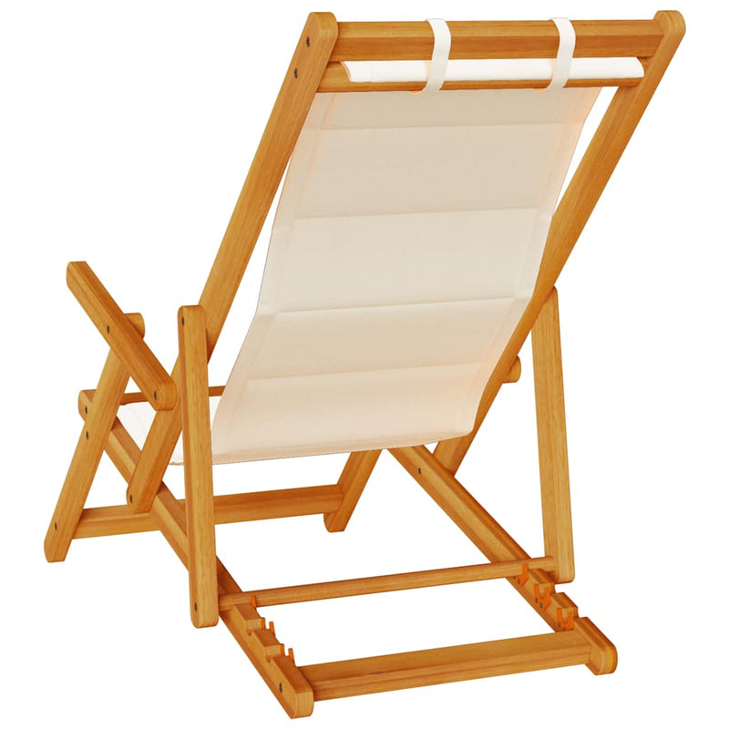 Folding Beach Chair with Armrests Cream Acacia Wood & Textilene