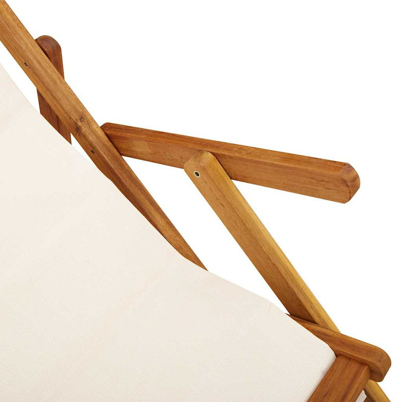 Folding Beach Chair with Armrests Cream Acacia Wood & Textilene