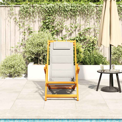 Folding Beach Chair with Armrests Light Grey Acacia Wood & Textilene